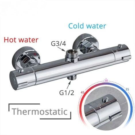 Miscelatore termostatico per colonna doccia, ottone, parte superiore G3/4 BSP + parte inferiore G1/2" BSP (accessori inclusi), DOLASO