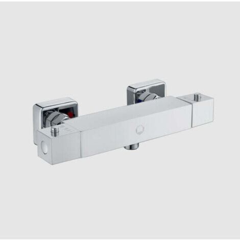 Miscelatore termostatico per doccia cromato, rubinetto doccia quadrato con termostato con pulsante di sicurezza 38°C, miscelatore termostatico per vasca da bagno in ottone per bagno - cromato