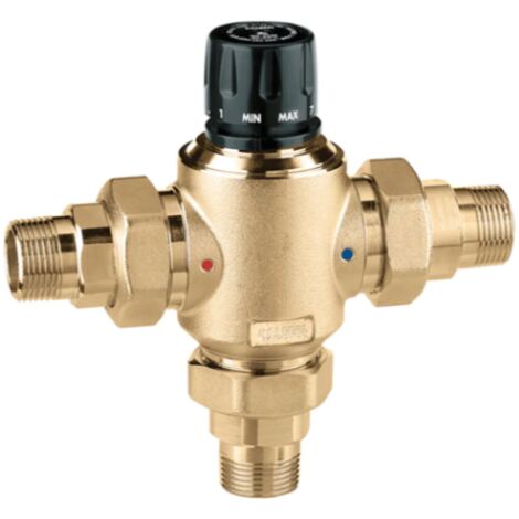 Miscelatore termostatico regolabile per impianti centralizzati, con valvole di ritegno agli ingressi. 3/4"M Caleffi 523053  3/4"M
