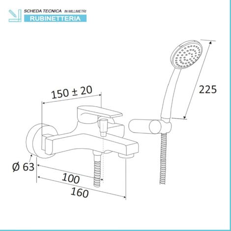 Miscelatore vasca cromato Mariani serie Artic kit doccia incluso