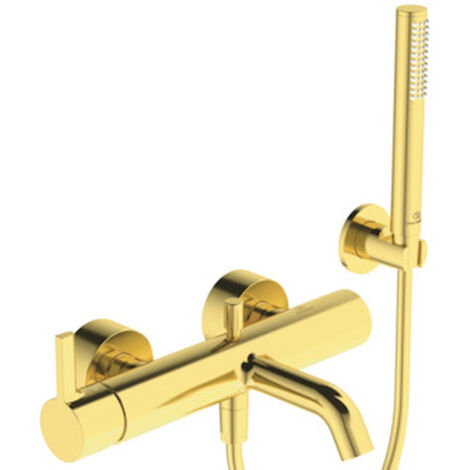 Miscelatore vasca JOY con doccetta a doccetta flessibile oro spazzolato e supporto a parete IDEAL STANDARD