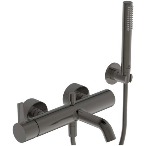 Miscelatore vasca JOY con doccetta ad asta Magnetic grey, flessibile erogazione e supporto a parete IDEAL STANDARD
