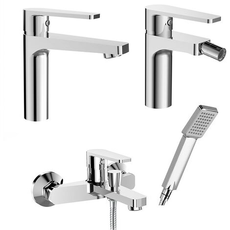 Miscelatori bagno in set lavabo bidet e vasca con duplex cromati Recta