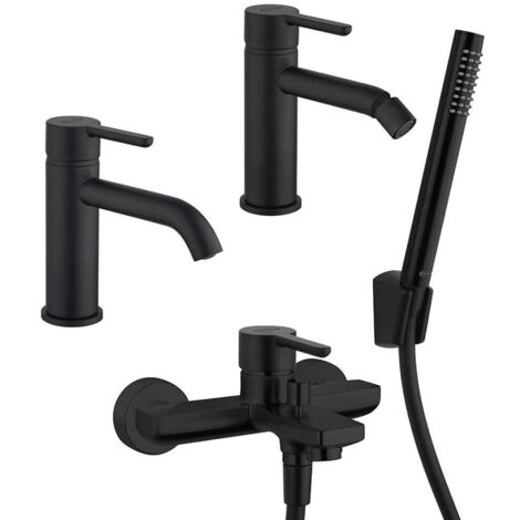 Miscelatori lavabo + bidet + gruppo vasca Jacuzzi  rubinetteria Sunset nero per piletta click clack