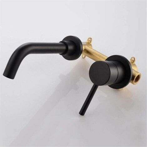 Miscelatori per lavabo da bagno, miscelatore per vasca in ottone, rubinetto a parete con bocca girevole, oro spazzolato e nero opaco (nero opaco) - RWBasin Mixer Taps