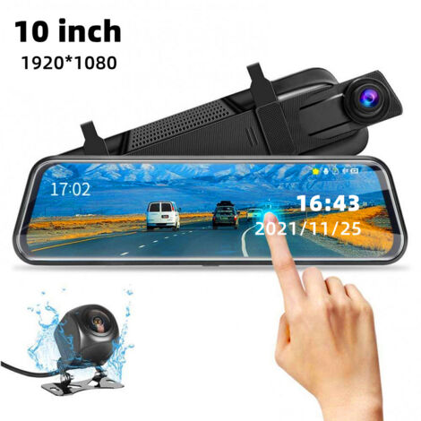 Mise à niveau 10'' Mirror Dash Cam Vision nocturne avant et arrière 1080P Caméra de recul FHD Full Touch Screen Enregistreur de voiture avec enregistrement en boucle, G-Sensor, Moniteur de stationneme