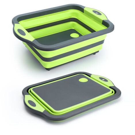 Mise à niveau de la planche à découper pliable verte avec passoire, planche à découper pliante en silicone multifonction, cuve à vaisselle, panier de rangement pour passoire alimentaire, égouttage etd