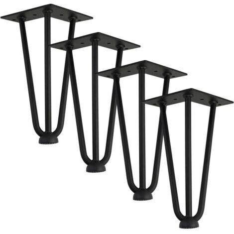 [Mise à niveau] Lot de 4 pieds de table barrette, pieds en métal de 20 cm, trois barres de fer, plus solides, avec vis et protecteurs de sol.