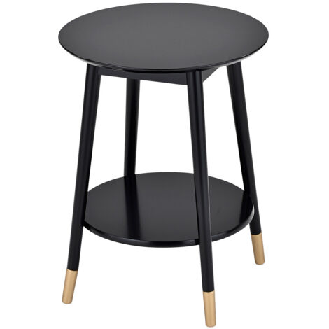 MISSY - Chevet Rond Laqué Noir 2 Tablettes Détail Doré