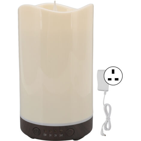 Mist Humidifier Candle Shaped with Colourful Light Deep Wood Grain Design Essential Oil Diffuser for Home 100‑240V UK Plug