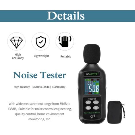 Misuratore di decibel, misuratore di rumore da 35 dB a 135 dB, misuratore di livello sonoro digitale, misuratore di livello sonoro digitale LCD, misurazione del rumore