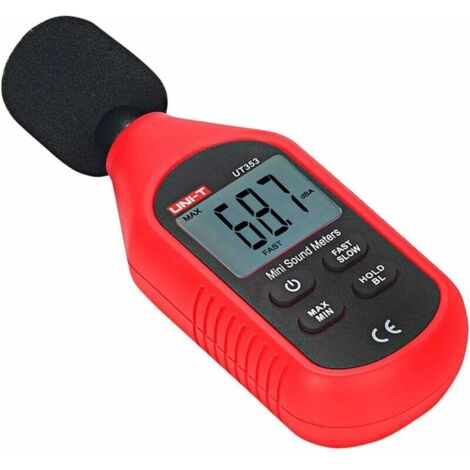 Misuratore di decibel UT353, misuratore di livello sonoro digitale 30-130 dB, misurazione del volume audio e del rumore Max/Min Veloce/Lento, registrazione dati LCD retroilluminato Spegnimento automat