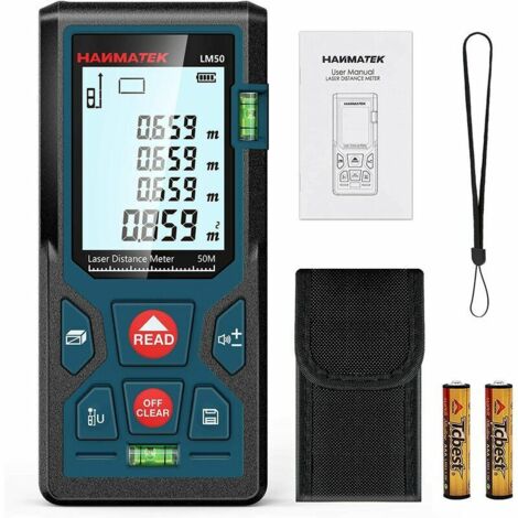 Misuratore di distanza laser digitale, LM50 50m Telemetro laser digitale, Lunghezza/Area/Volume/Teorema di Pitagora con retroilluminazione LCD, IP54 (50m)