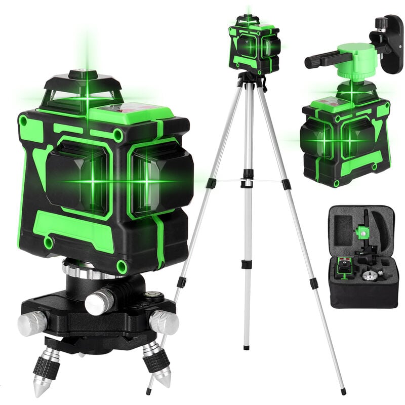 Image of Misuratore di livello laser 3D a 12 linee set misuratore di livello + base rotante + montaggio a parete + staffa treppiede + alimentatore + custodia