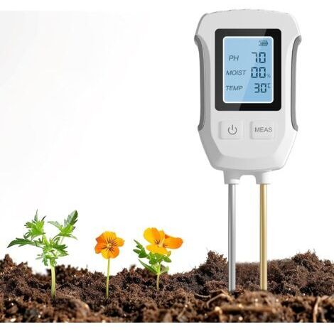 Misuratore di pH, temperatura e umidità del terreno 3 in 1 con display digitale per il giardinaggio.