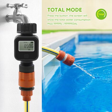 Misuratore di portata d'acqua per tubo da giardino - Misura il consumo d'acqua e la portata per tubi e rubinetti da 1,9 cm