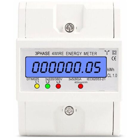 Misuratore di potenza  220 / 380V 5 - 80A Consumo energetico kWh Misuratore di potenza digitale montato su guida DIN, con display retroilluminato bianco