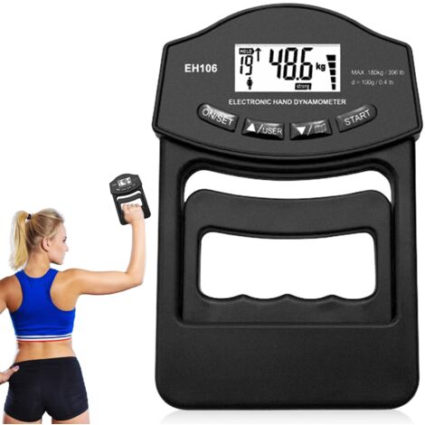 Misuratore di potenza digitale, 180 kg, dinamometro, nero, con cavo di ricarica USB, dispositivo di allenamento della forza intelligente e sensibile, misuratore elettronico della forza di presa, ampio