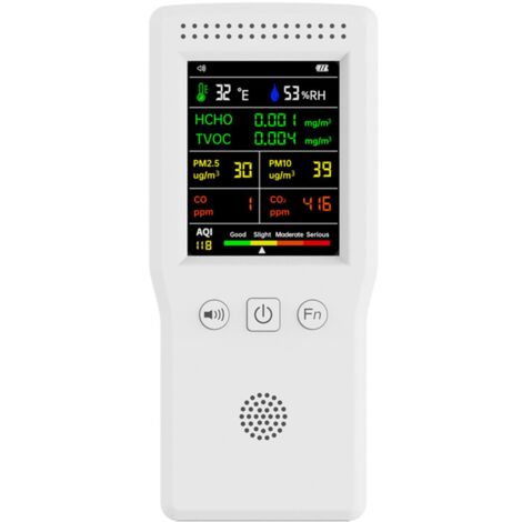 Misuratore di qualità dell'aria 9 in 1 CO2 CO PM2.5 HCHO TVOC Temperatura Umidità Qualità dell'aria domestica Display LCD - Bianco