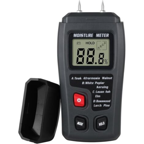 Misuratore di umidità del legno - Rilevatore di umidità digitale LCD, rilevatore di perdite d'acqua a spillo, misuratore di umidità per legna da ardere, carta, lavorazione del legno (grigio)