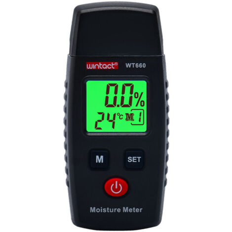 Misuratore di umidità KZQ, rilevatore di umidità con display LCD e retroilluminazione verde, pin a 5 modalità, rilevatore di muffa per legno e materiali da costruzione (batteria non inclusa)