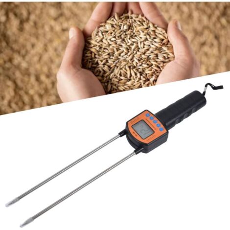 Misuratore di umidità per cereali con display LCD retroilluminato e messaggio vocale, resistente e anti-flessione, ad alta precisione e alta sensibilità.