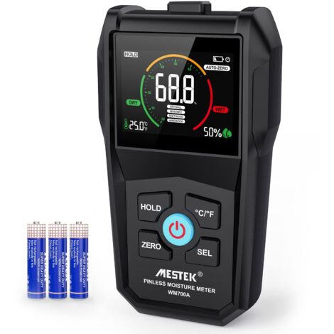 Misuratore di umidità per legno, misuratore di umidità per pareti, rilevatore di umidità digitale senza ago, igrometro, allarme con batteria e display LCD per materiali in legno, pareti, costruzione, 