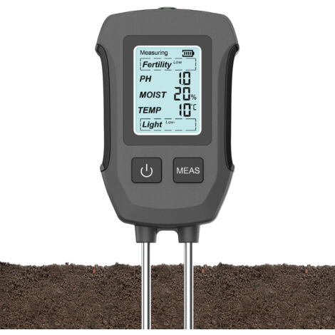 Misuratore di umidità per piante 5 in 1, misuratore di umidità per fertilità/PH/umidità del terreno/temperatura/intensità della luce solare, igrometro per piante con display LCD retroilluminato