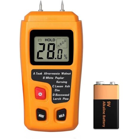 Misuratore digitale di umidità del legno, rilevatore di perdite d'acqua per legna da ardere, umidità, schermo LCD per tronchi, cemento, intonaco, mattoni, carta, pavimenti (batteria inclusa)