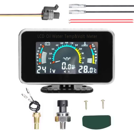 DECDEAL Misuratore digitale per auto LCD 3 in 1, misuratore di pressione dell'olio, tensione, temperatura dell'acqua, strumento universale 9-36 V per auto, camion, SUV, camper, nero