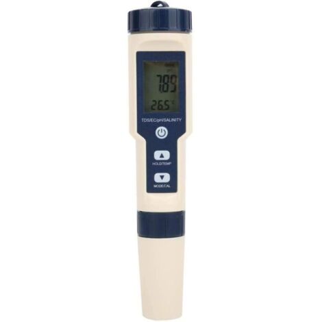 Misuratore digitale portatile KZQ 5 in 1 per pH/Salinità/Temperatura/TDS/EC. Tester multifunzionale per la qualità dell'acqua. Kit tester multiparametrico tascabile per piscine, acqua potabile e acqua