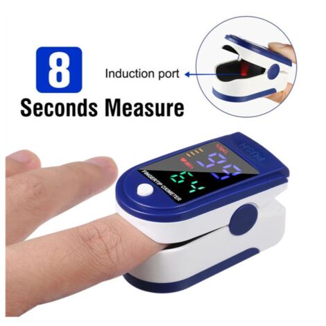 FITAGS Misuratore e rilevatore di pressione sanguigna, ossimetro da dito professionale, pulsossimetro elettronico digitale con cardiofrequenzimetro, display a LED - Custodia/cordino inclusi - Bianco e blu