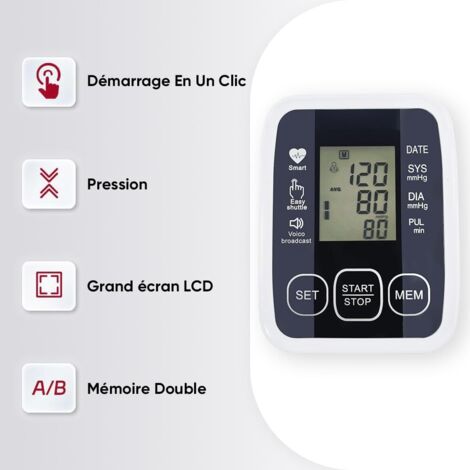 Misuratore elettronico della pressione sanguigna da braccio con bracciale regolabile 22-36 cm, misurazione automatica della pressione sanguigna, certificato medico, ampio display LCD