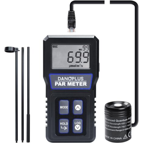 Misuratore PAR quantistico, Misuratore PAR impermeabile per piante d'acquario di barriera corallina Sensore quantistico IP68 Misuratore PPFD a spettro completo Registratore dati, Asta telescopica soli