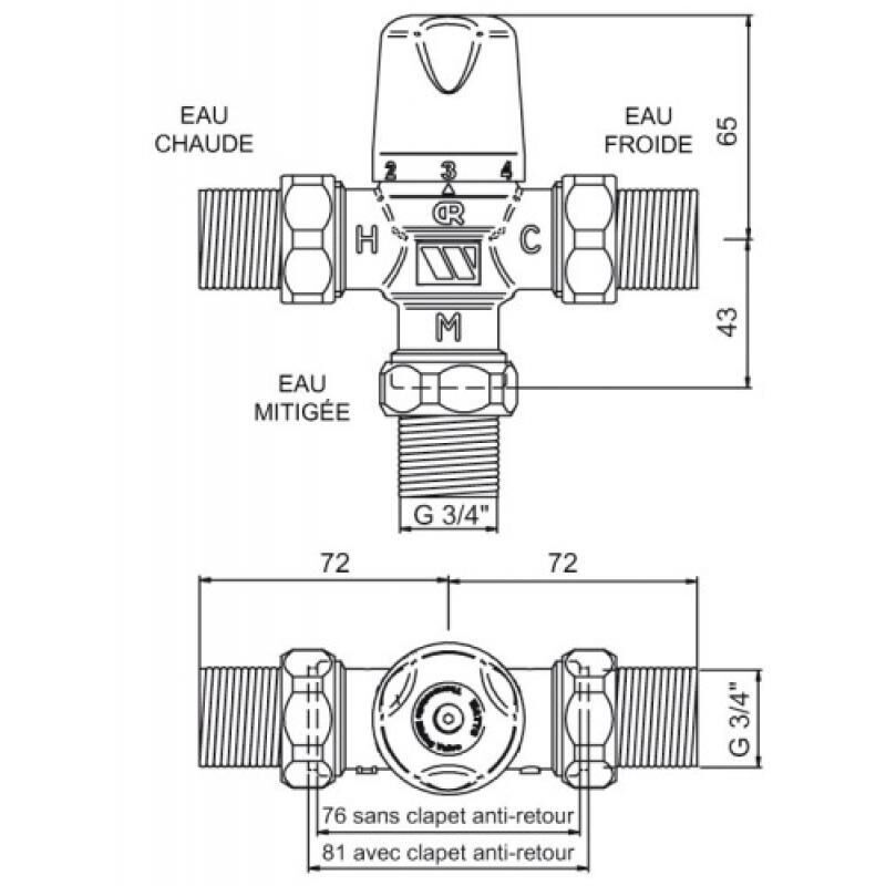 Mitigeur thermostatique centralisé Compact mâle 20x27 MMV-C - WATTS