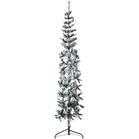 Mitad árbol Navidad artificial delgado con nieve 180 cm