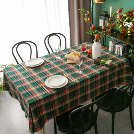 Mitchell Nappe de 100×140cm en coton et lin - Motif rétro à carreaux - Vert - Nappe lavable - Table basse décorative - Étanche à la poussière - Pour le jardin, la cuisine