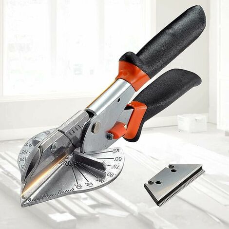 Miter Shear Cutter ，Gasket Shears Multi Angle Miter Shear Cutter Hand Tools 45°-135° Trunking Scissors Trim Cutter for Cutting PVC PPR PE Pipe,Branch,Wire Including 10 Spare Blade