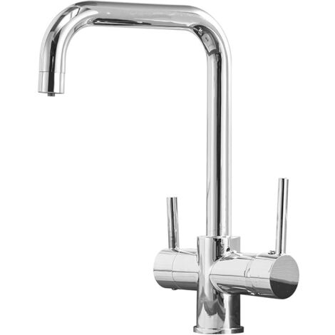 Mitigeur 3-en-1 en laiton, eau potable, orientable 360°, deux poignées, raccords chaud/froid/filtré, haute pression(3 voies (01), chrome)