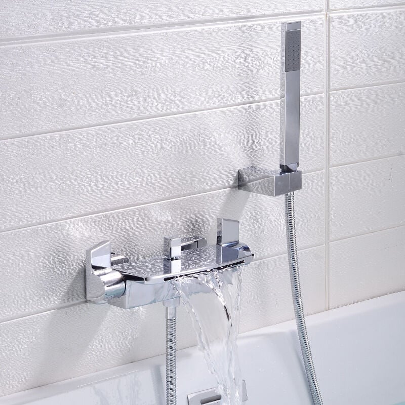 Mitigeur Baignoire Cascade Mural Robinet Baignoire Fixé Au Mur Pour Salle De Bains Robinet De Bain Avec Douche à Main Mitigeur De Bain(placage