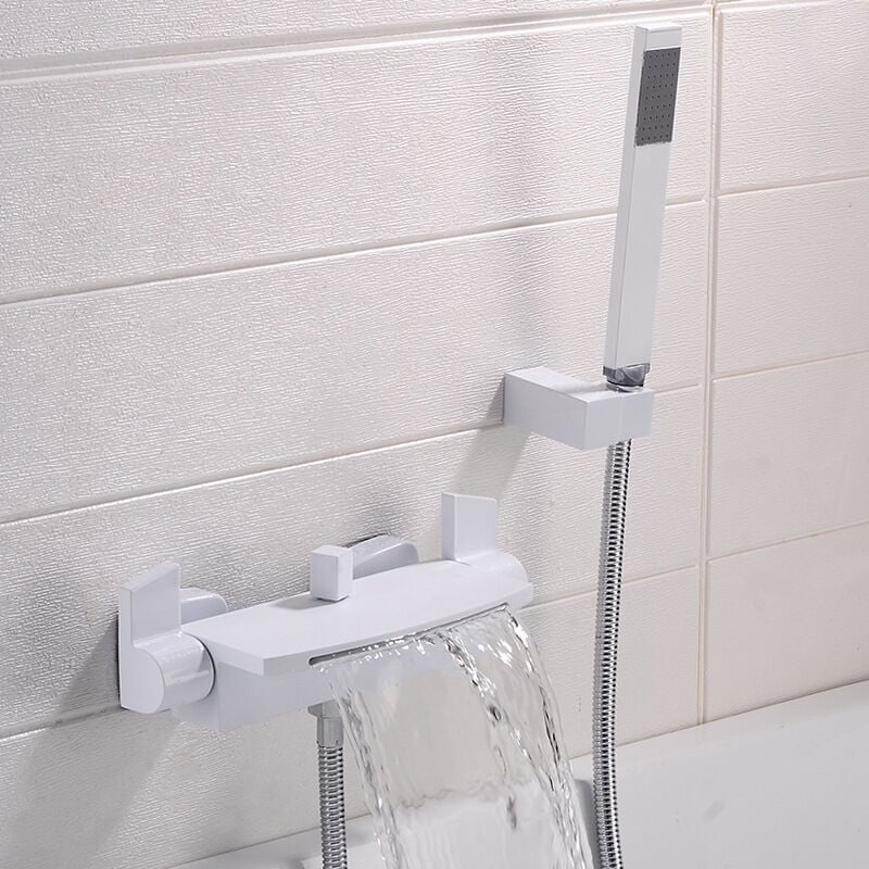 Mitigeur Baignoire Cascade Mural Robinet Baignoire Fixé Au Mur Pour Salle De Bains Robinet De Bain Avec Douche à Main Mitigeur De Bain(Porcelaine