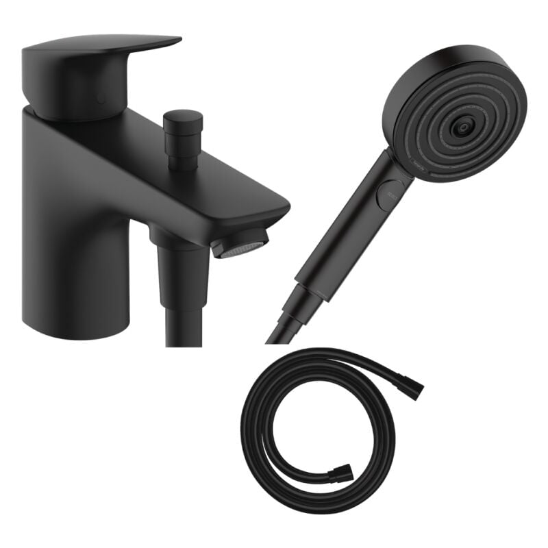Mitigeur baignoire mécanique Hansgrohe Logis C2 + pack pommeau Pulsify Select 3 jets EcoSmart + flexible Isiflex 160 cm noir mat