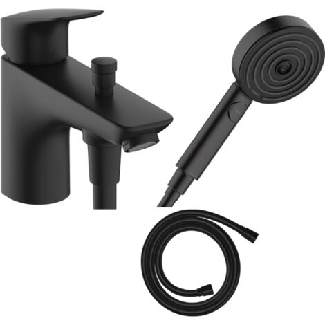 Mitigeur baignoire mécanique HANSGROHE Logis C2 + pack pommeau Pulsify Select 3 jets EcoSmart + flexible Isiflex 160 cm noir mat