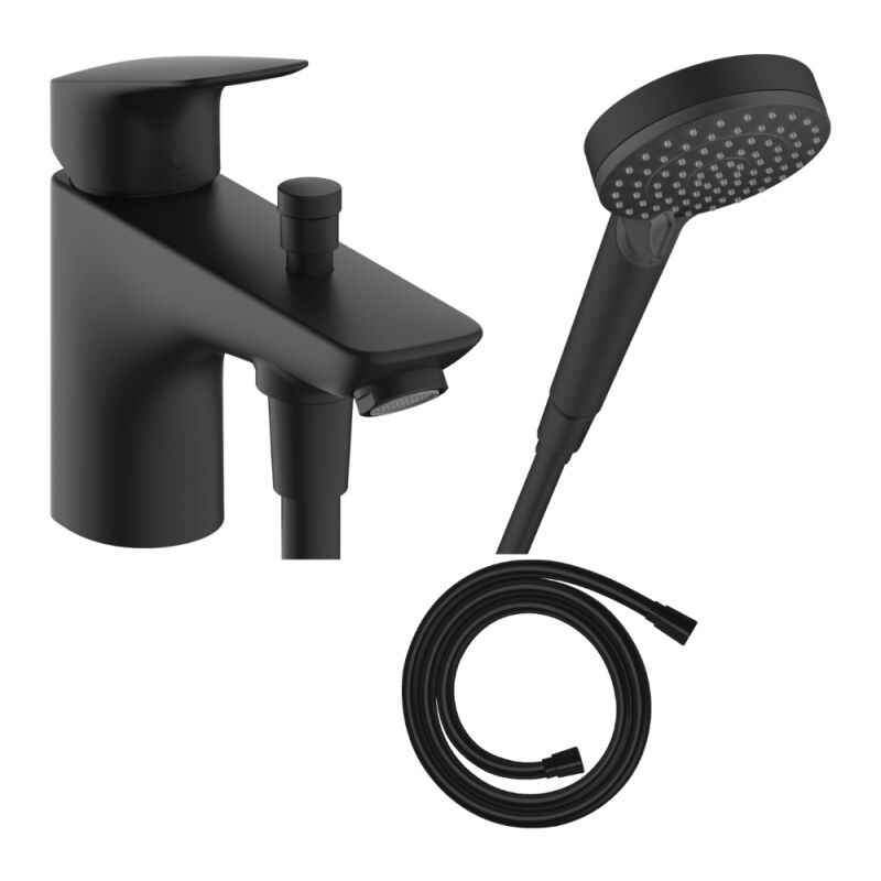 Mitigeur baignoire mécanique Hansgrohe Logis C2 + pack pommeau Vernis Blend 2 jets EcoSmart + flexible Isiflex 160 cm noir mat