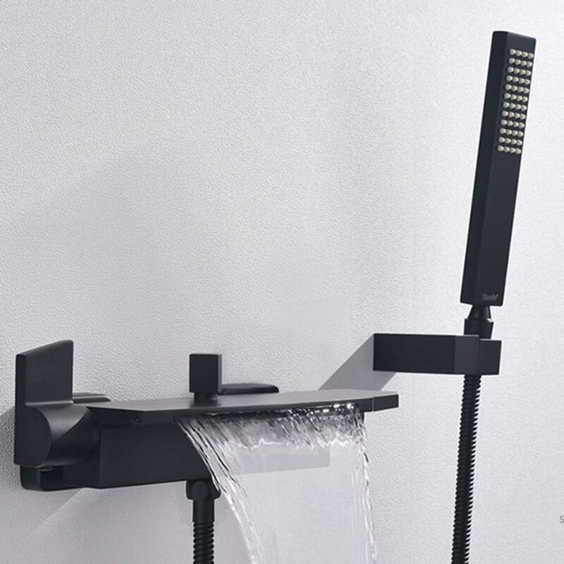 Mitigeur Baignoire Noir Cascade Mural Robinet Baignoire Fixé Au Mur Pour Salle De Bains Robinet De Bain Avec Douche à Main Mitigeur De Bain (b)