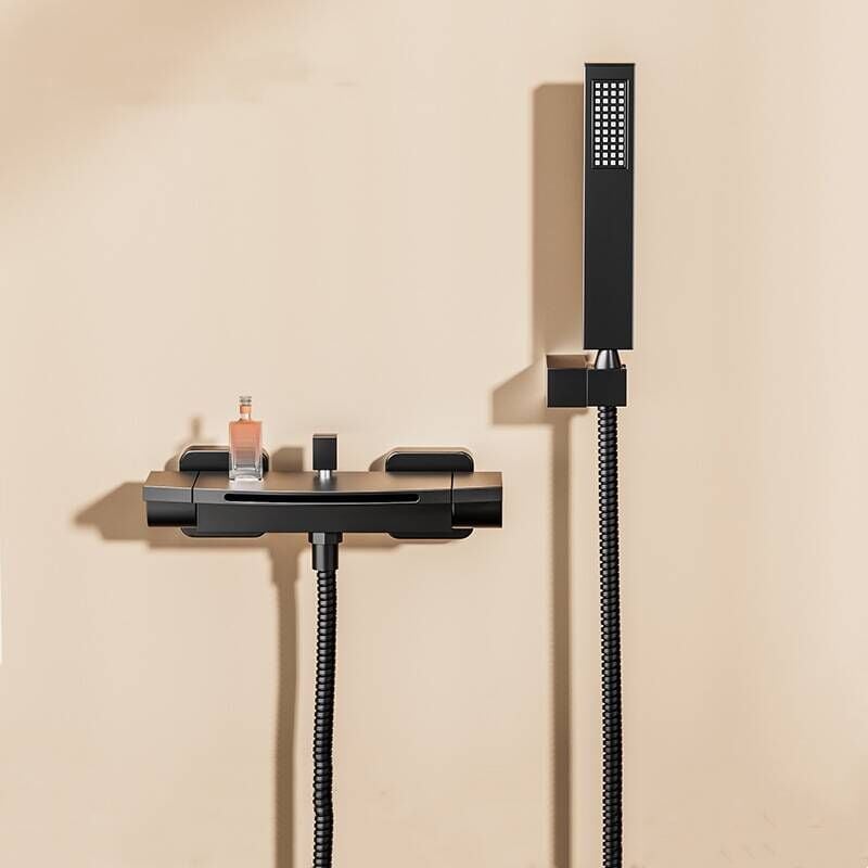 Mitigeur Baignoire Noir Cascade Mural Robinet Baignoire Fixé Au Mur Pour Salle De Bains Robinet De Bain Avec Douche à Main Mitigeur De Bain