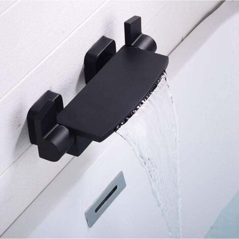 Mitigeur Baignoire Noir Cascade Mural Robinet Baignoire Fixé Au Mur Pour Salle De Bains Robinet De Bain Avec Douche à Main Mitigeur De Bain Le petit(A)