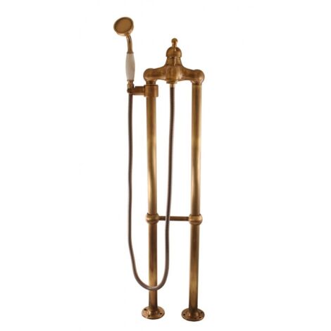 Mitigeur baignoire sur pied LABE avec douchette en laiton bronze 110 cm-Bronze-Bronze-Laiton---Laiton