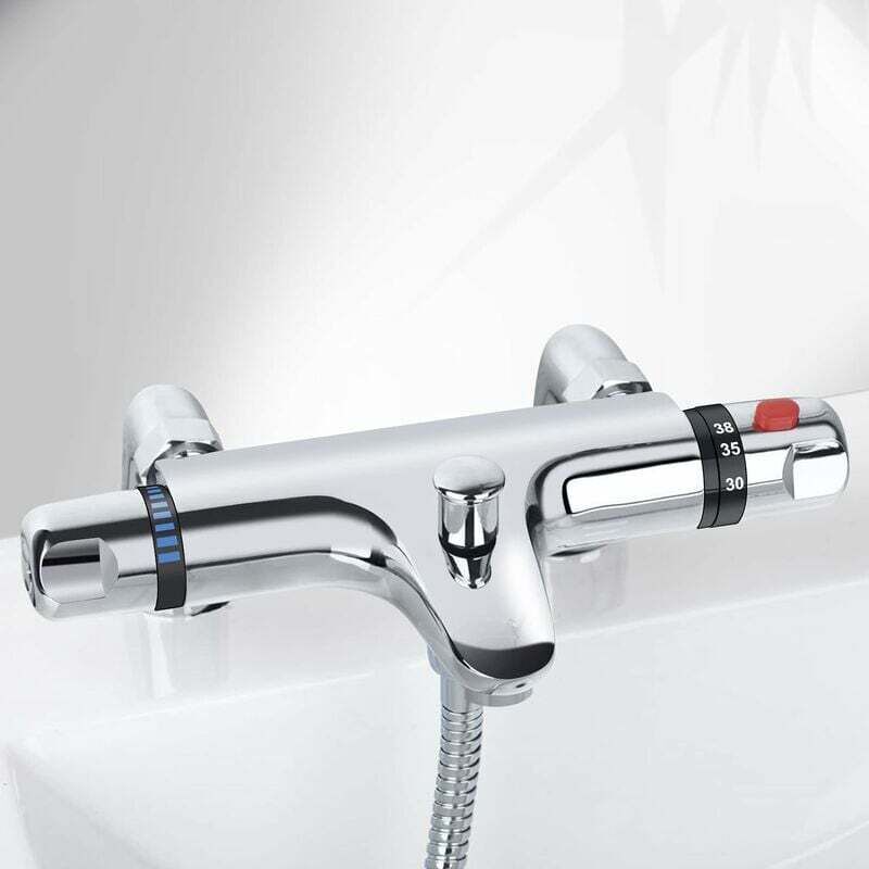 Mitigeur Baignoire Thermostatique Mitigeur Douche Thermostatique Pomme de Douche Apparente avec Bec de Remplissage Chromé
