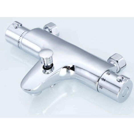 Mitigeur Baignoire Thermostatique, Robinet ,Mitigeur de Douche avec Contrôle de La Température, Cuivre, Placage, Monté sur Baignoire